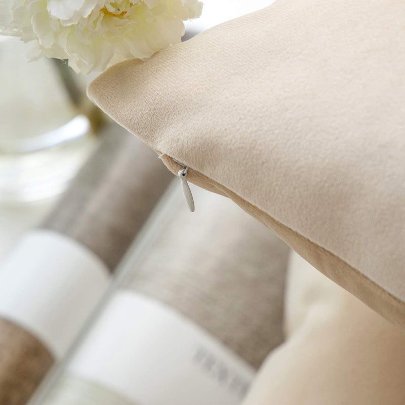 Phantoscope Pack of 2 Velvet Decorative Throw Decorative Pillow Cover Soft Solid Square Cushion Case for Couch Beige 12 x 20 inches 30 x 50 cm - Image 2